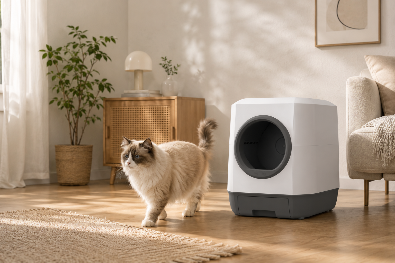 Automatic self-cleaning cat litter box for indoor cats