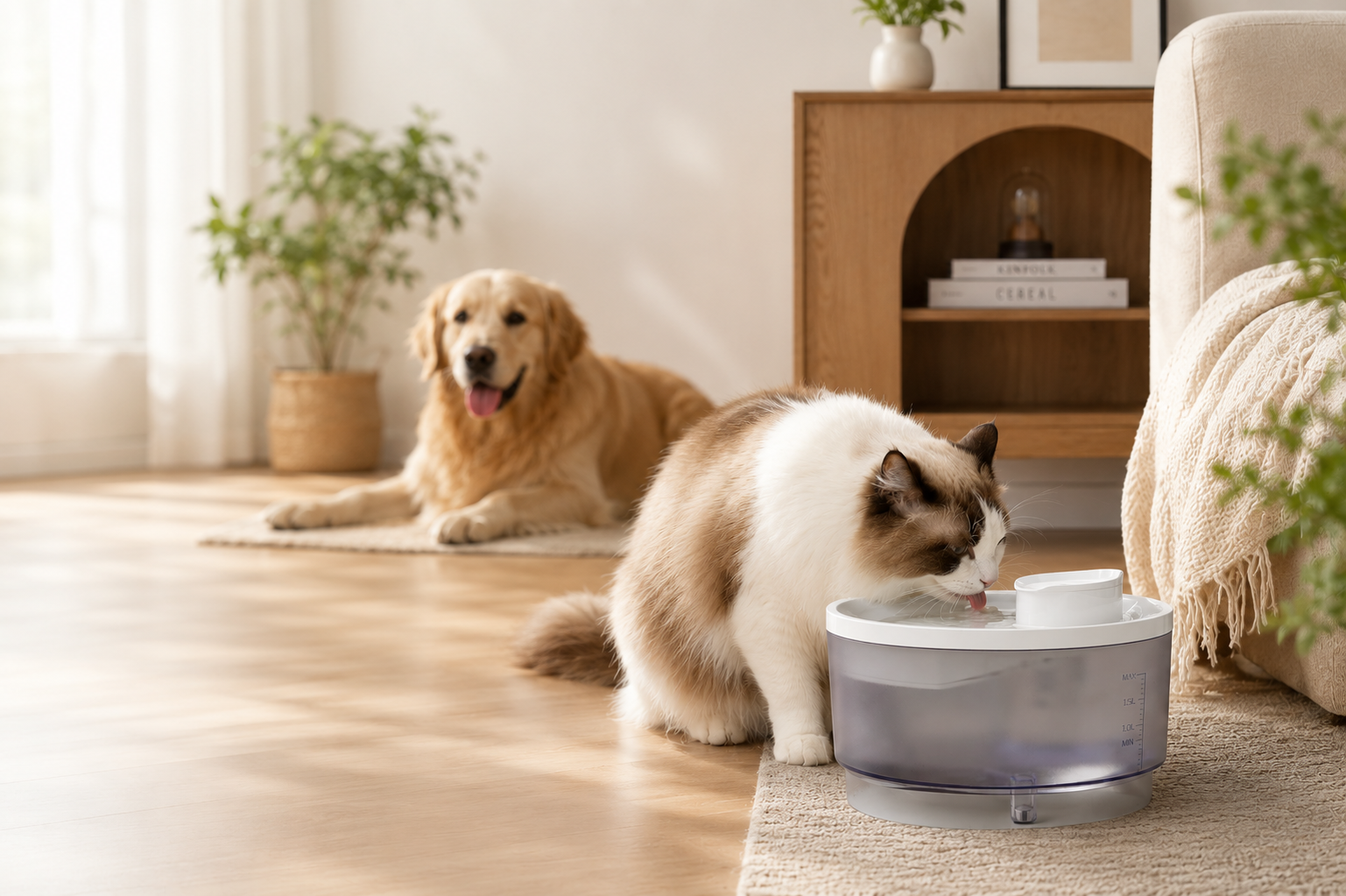 Smart pet water fountain for cats and dogs at home