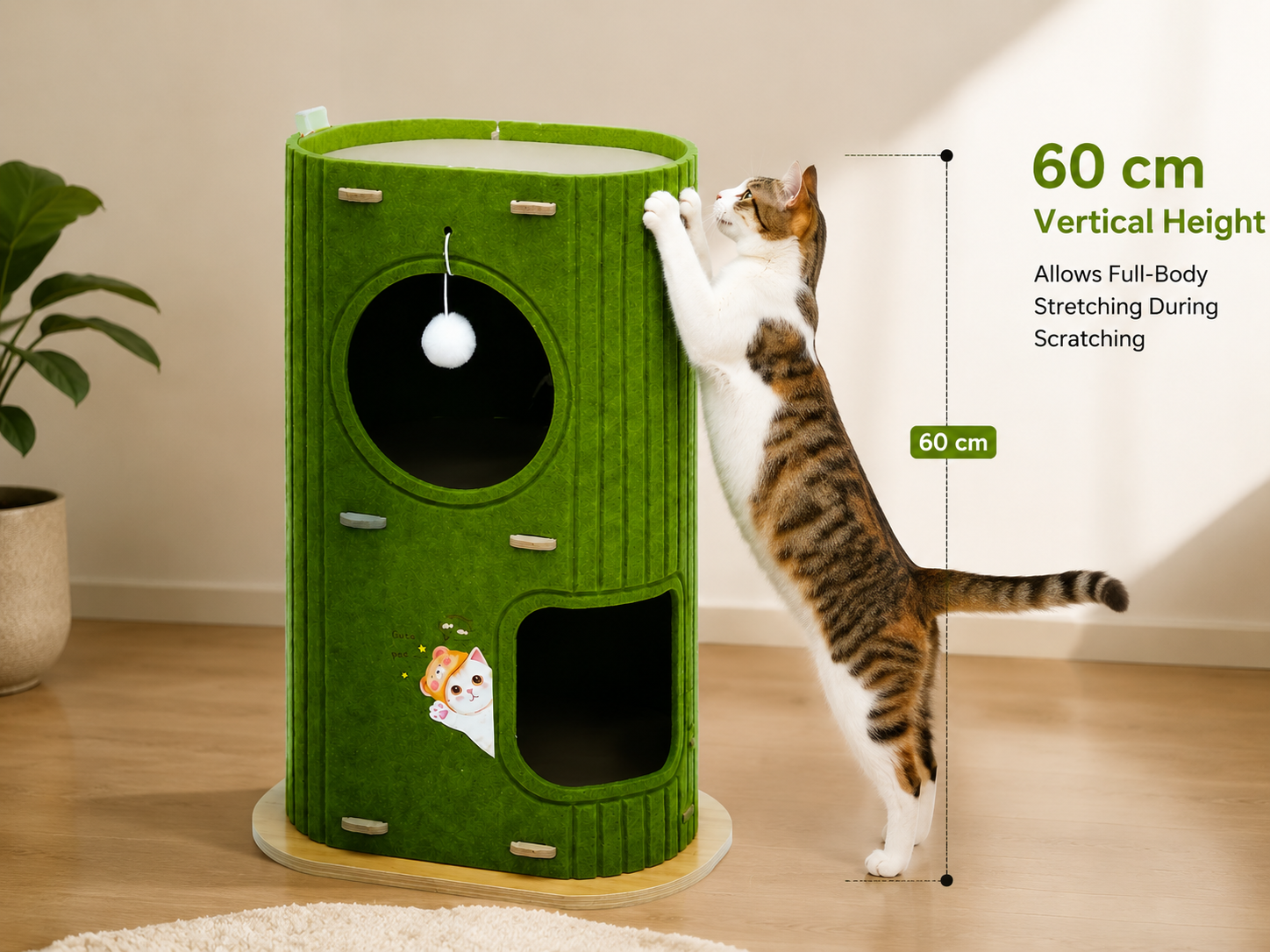 60 cm vertical height — allows full-body stretching during scratching
