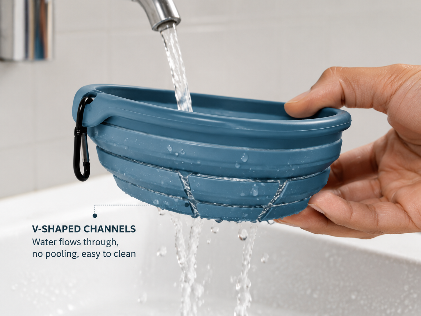 Pleat-to-pleat drain channels — residual water escapes when folded, zero mildew or musty smell