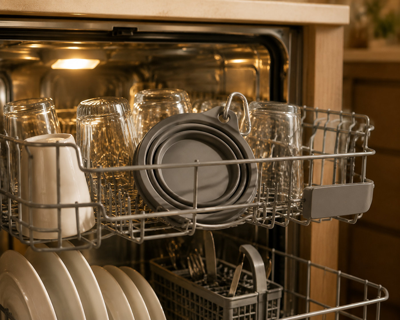 LFGB platinum-cured silicone — stricter than FDA, dishwasher/microwave safe, -40 °C to 230 °C